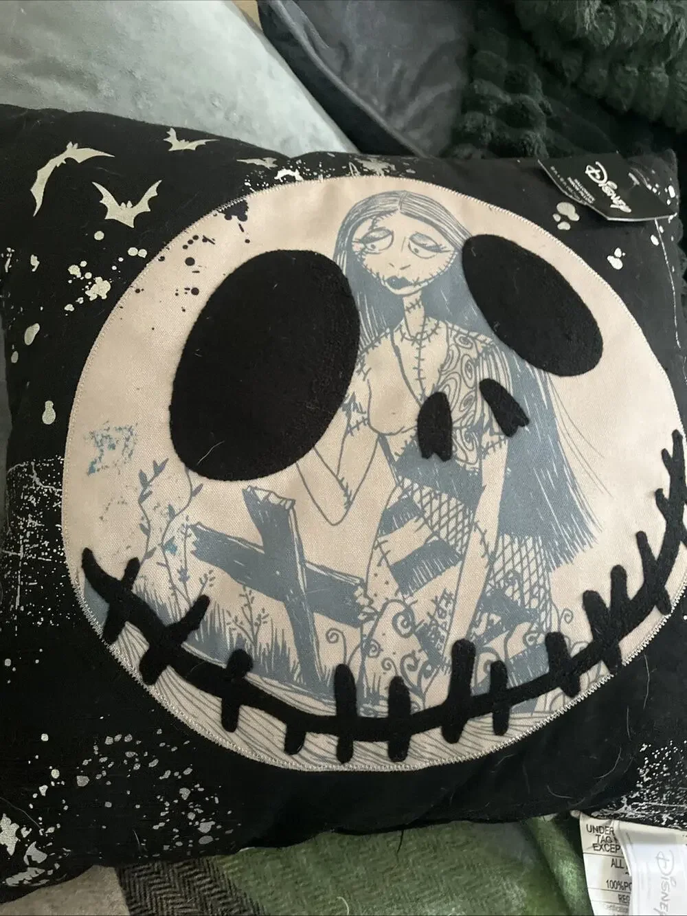 Disney The Nightmare Before Christmas Jack And Sally Embroidered Black Pillow